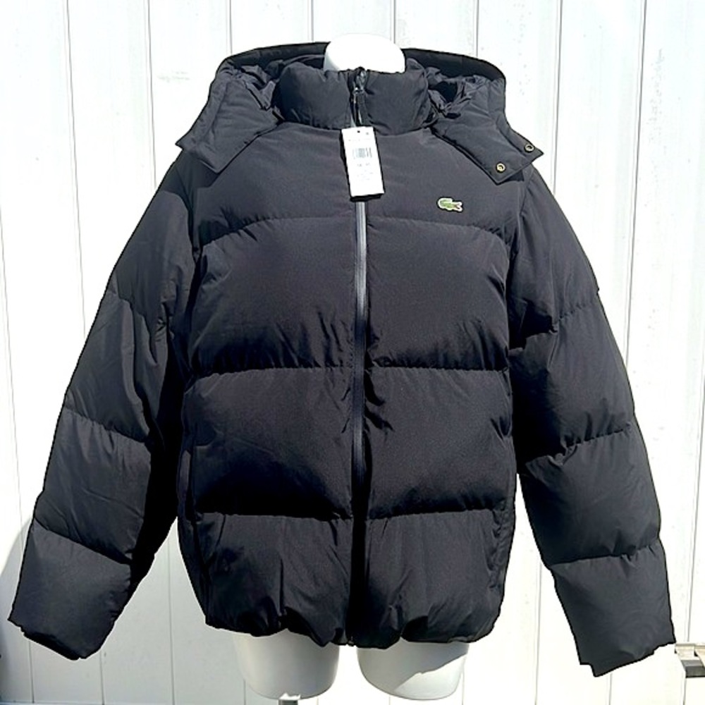 LACOSTE ‘Noir’ Detachable Hood Quilted Down Coat - Men’s XL
